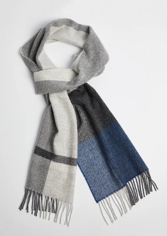 Scarves in cheap styles -Foxford Lambswool Scarf | Navy Block Stripe