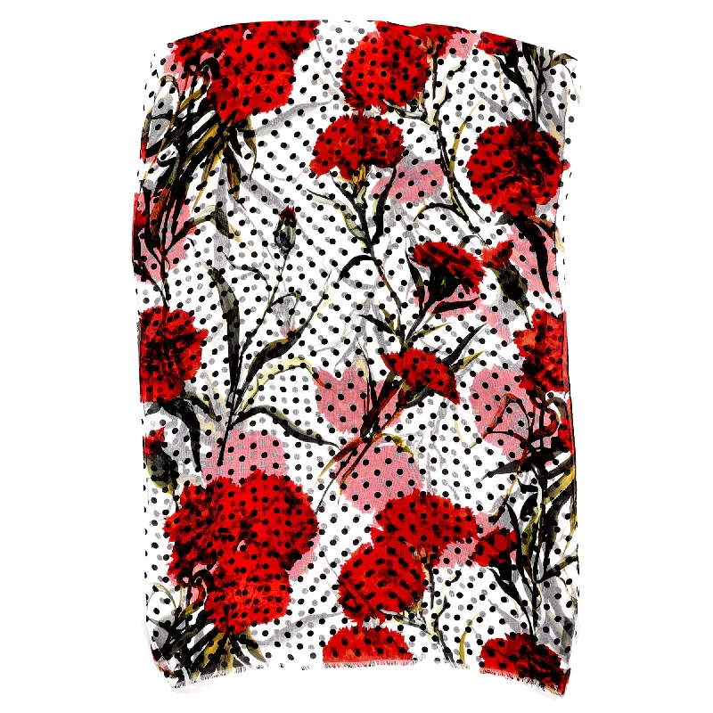 Scarves in budget-friendly options -Dolce & Gabbana Floral Scarf in White & Red Silk