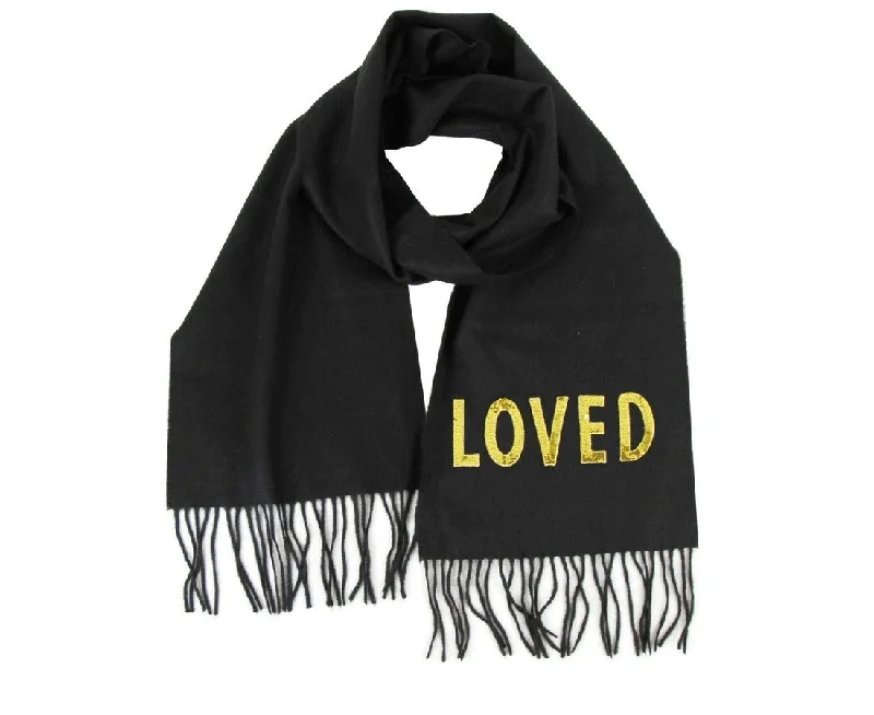 Scarves with chevron designs -Gucci Women's  Silk / Cashmere Long Scarf With yellow Sequin "LOVED"