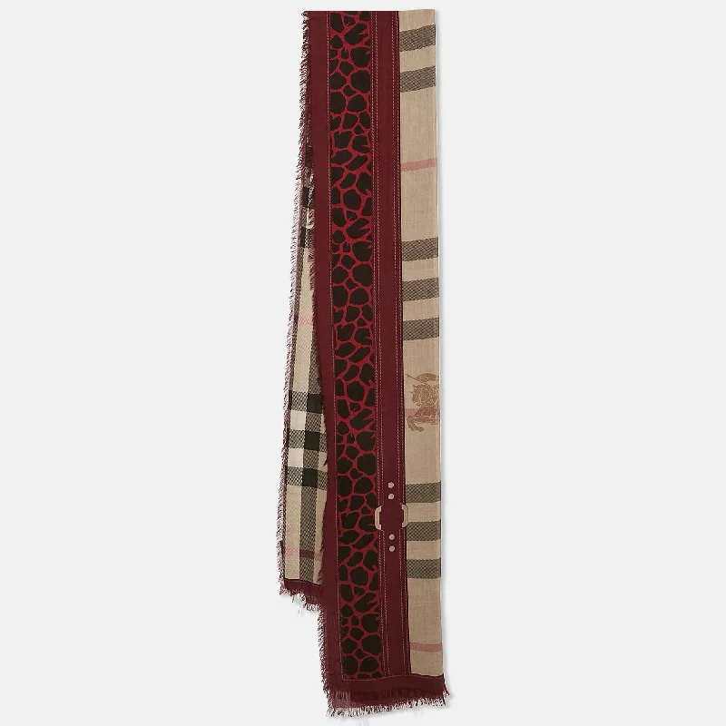 Scarves with fine lace -Burberry Brown/red Leopard Print Haymarket Check Silk Blend Scarf