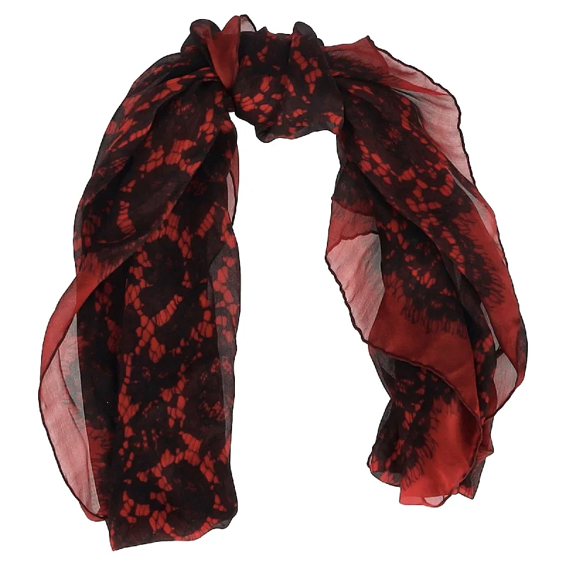 Scarves in artisanal styles -Valentino Floral Lace Print Stole in Red Silk