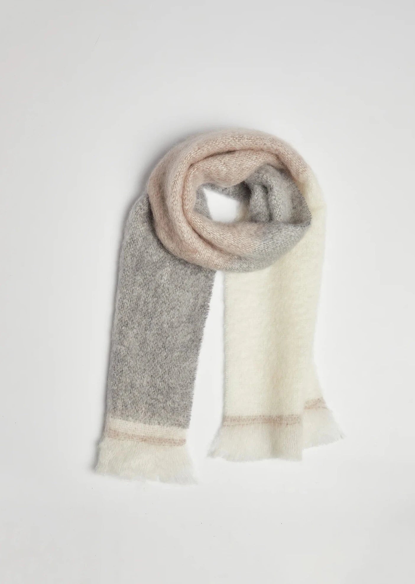 Scarves with stripes -Foxford Giant Mohair Scarf | Grey Mink Stripe