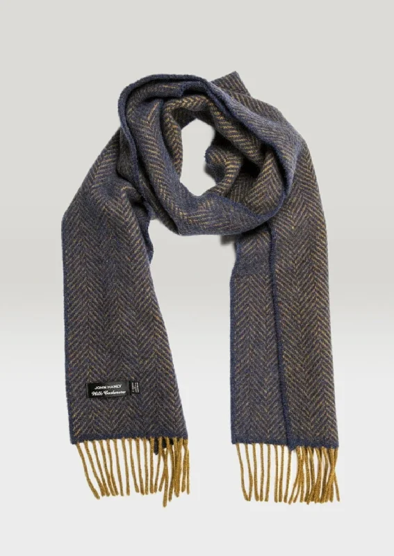 Scarves for dance shows -Cashmere Merino Scarf | Navy Mustard Herringbone