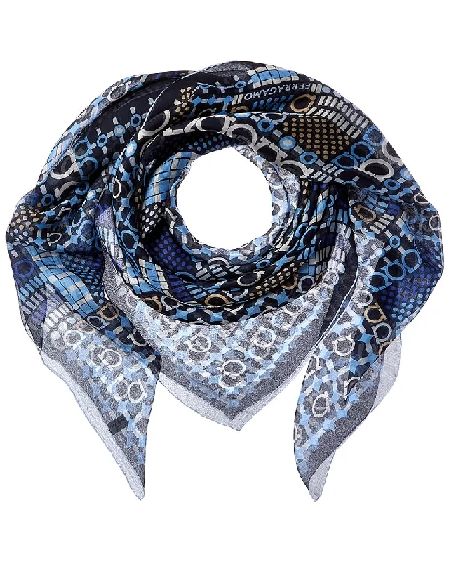 Scarves with pom-poms -Ferragamo Gancini Printed Silk Scarf