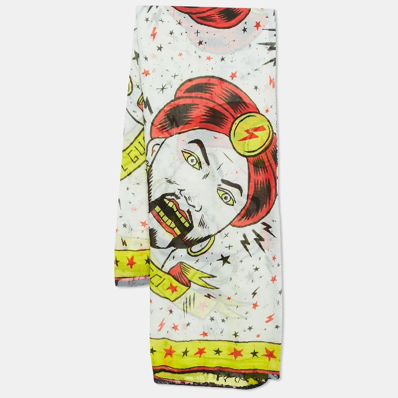 Scarves with fun cartoons -Gucci Yellow Magician Print Cotton Square Scarf