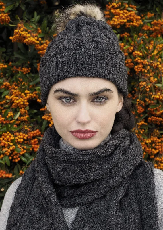 Scarves in timeless designs -Chunky Cable Knit Aran Scarf | Charcoal