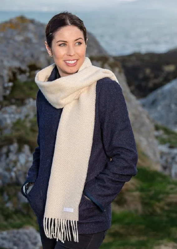 Scarves for bold fashion -Foxford Cashmere Scarf | Bone White Herringbone