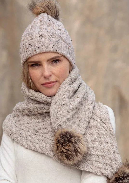 Scarves in budget styles -Aran Crafts Pom Pom Scarf | Oatmeal