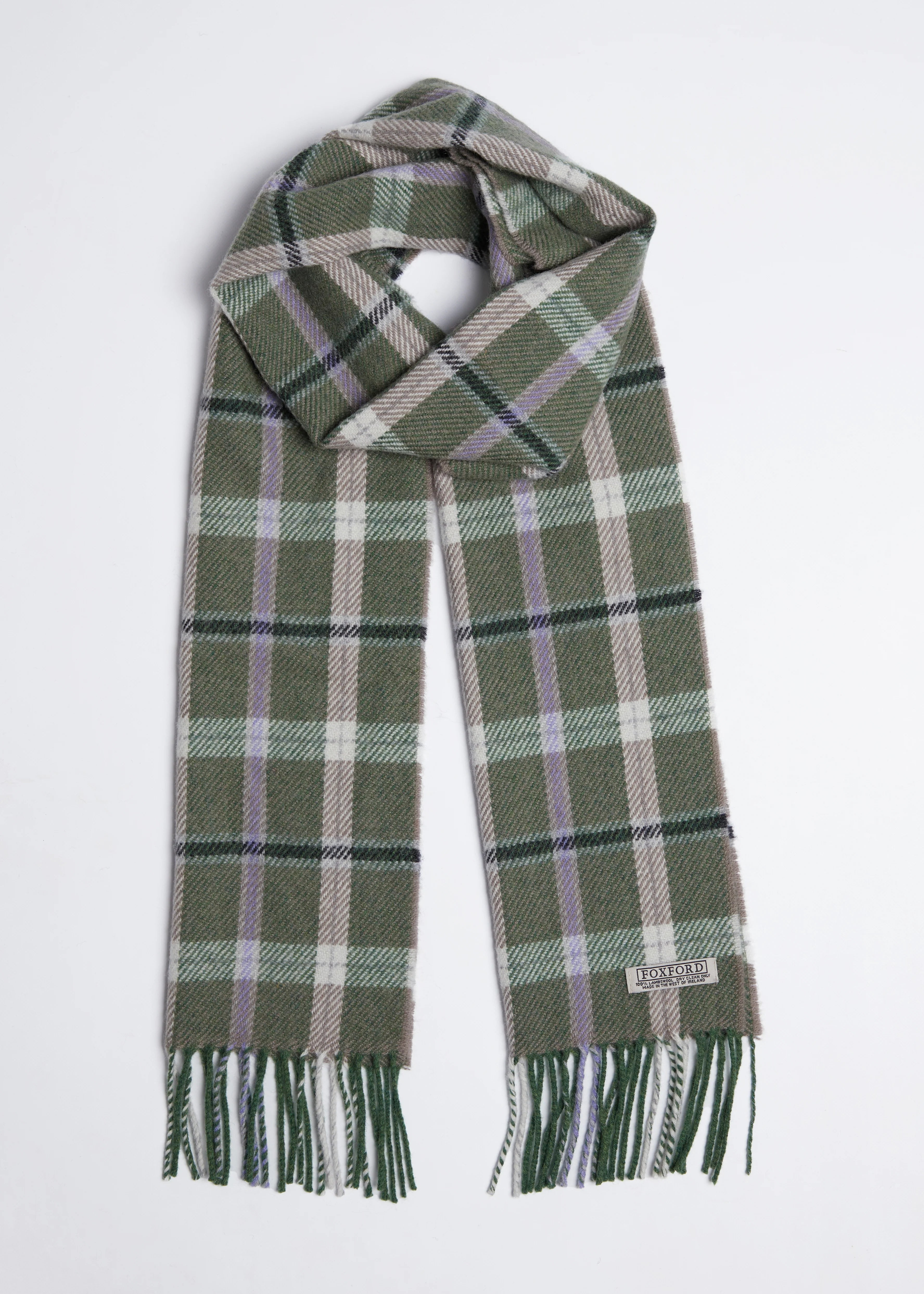 Scarves with chevron patterns -Foxford Lambswool Scarf | Green Mink