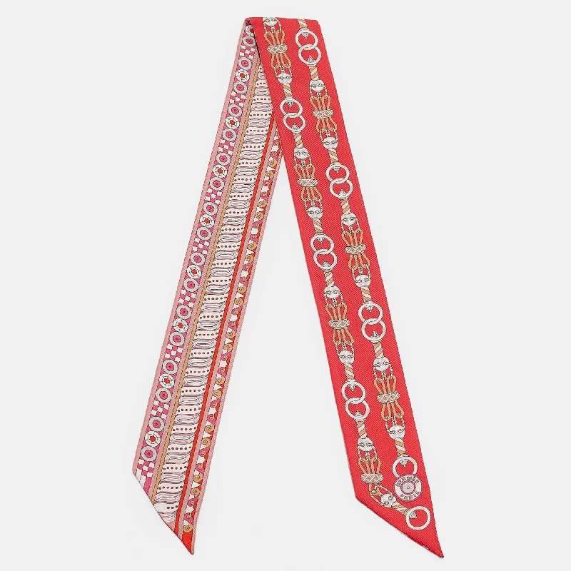 Scarves with polka dots -Hermès Red/pink Harnais En Rosace Twilly