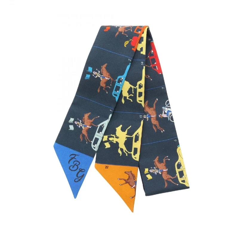 Scarves with intricate weaves -Hermes  Navy Silk Scarf (Pre-Owned)