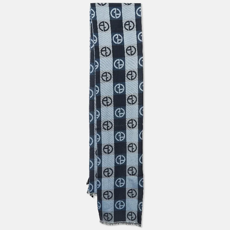 Scarves in hip patterns -Giorgio Armani Blue Monogram Silk And Cotton Scarf