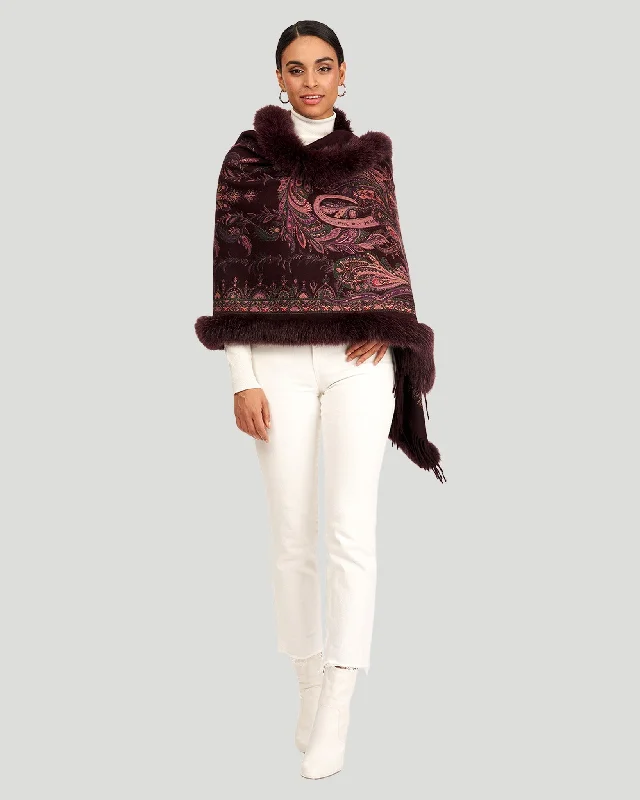 Scarves for dressy dinners -Printed Cashmere Stole with Fox Tape Top and Bottom