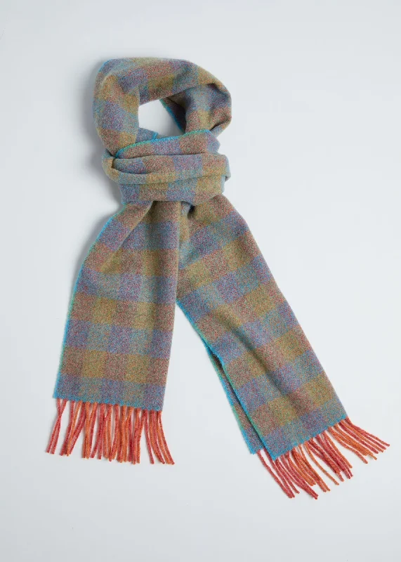 Scarves with vintage florals -Foxford Lambswool Scarf | Orange and Blue Check