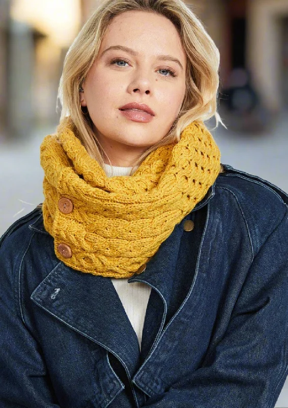 Scarves for cool teens -Aran Buttoned Snood | Sunflower