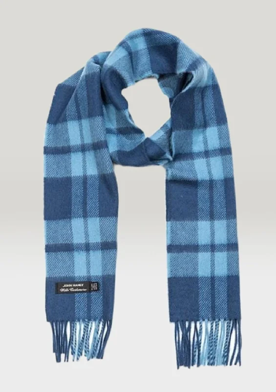 Scarves for retro fashion -Irish Cashmere Wool Scarf Indigo Aqua Plaid