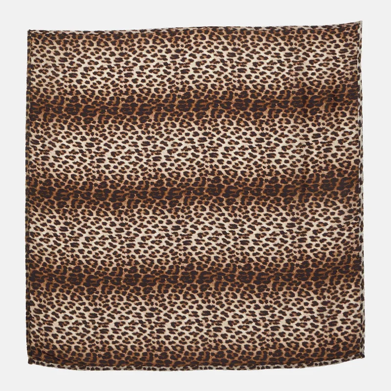 Scarves with wave patterns -Lanvin Brown Animal Print Satin Square Scarf