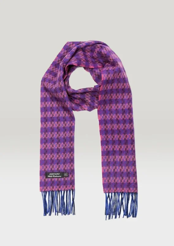 Scarves with patchwork designs -Irish Cashmere Wool Scarf | Blue Salmon Purple Check