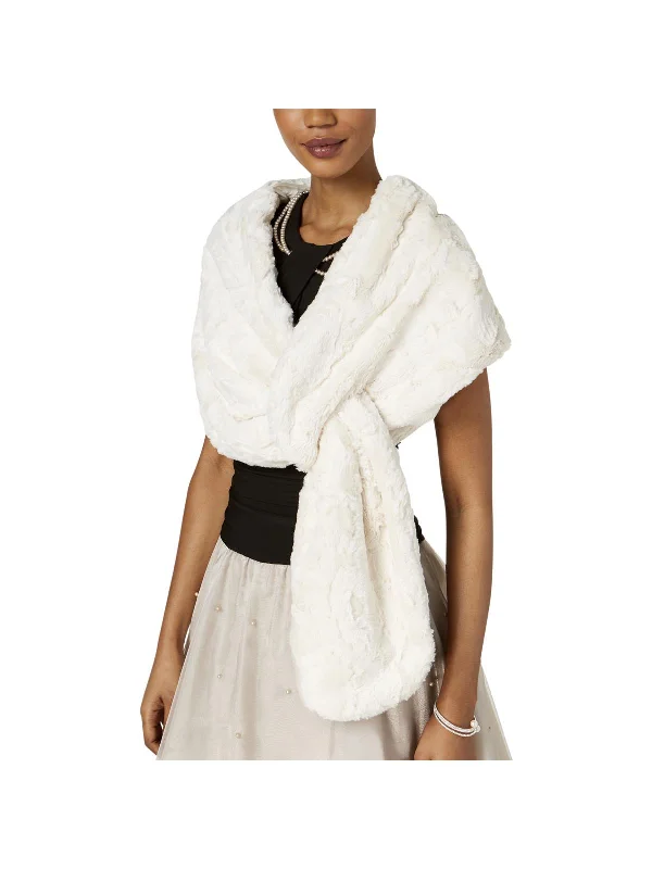 Scarves with simple designs -Womens Faux Fur Pull-Through Shawl/Wrap