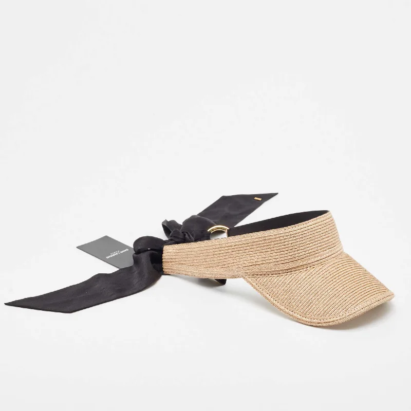 Scarves for garden weddings -Saint Laurent Beige Scarf Detail Straw Visor