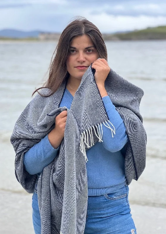 Scarves with shiny metallic -McNutt Herringbone Pashmina Wrap | Navy