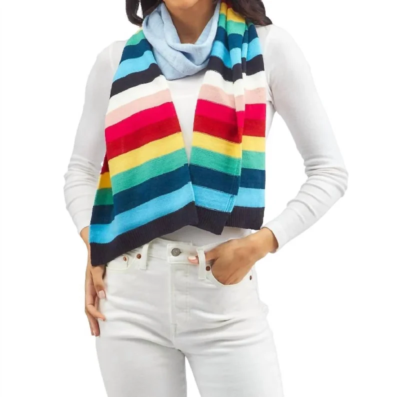 Scarves for winter layering -Extra Long Striped Scarf In Heathered Blue And Multi Stripe