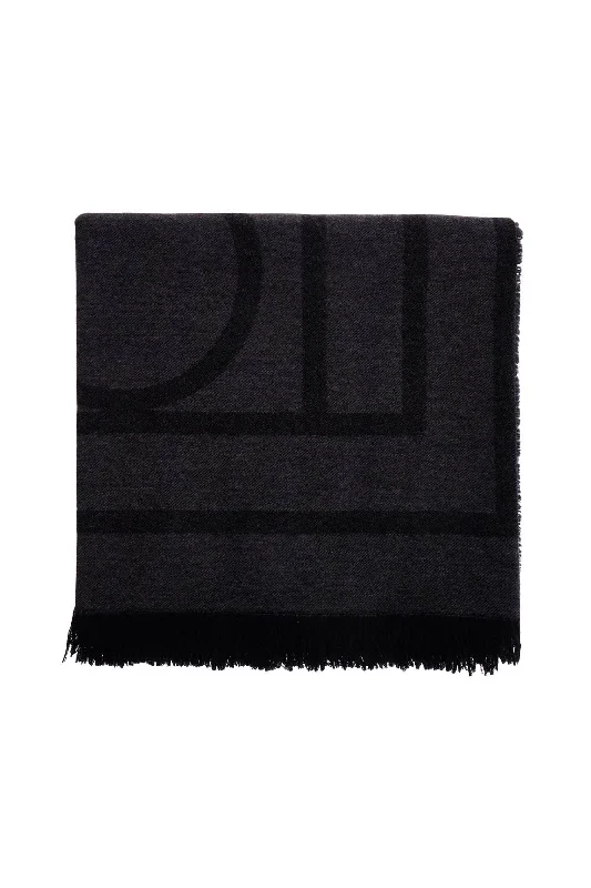 Mens Scarf Neon-Toteme Dark Grey Wool And Cashmere Scarf With Monogram Pattern