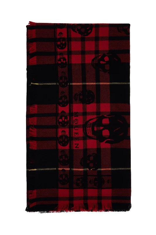 Mens Scarf Plain-Alexander Mcqueen Men's Tartan Wool Skull Scarf In