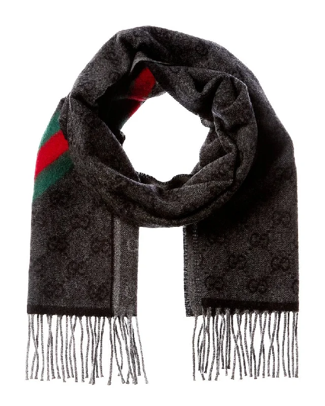 Scarves for men -GILT GET DNU Gucci Logo Jacquard Fringed Wool Scarf