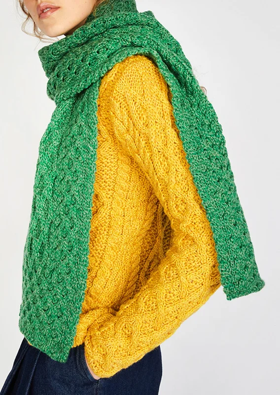 Scarves for formal events -Merino Aran Scarf | Green Marl