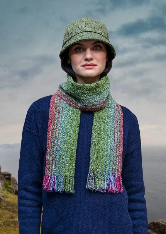 Scarves for standout looks -Mucros Skellig Scarf | Green Pink Mix