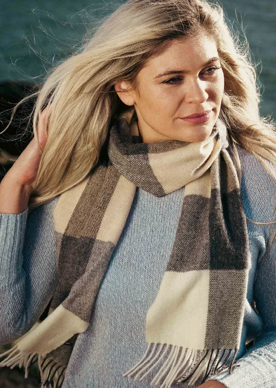 Scarves for chic layers -John Hanly Merino Scarf | Brown Check