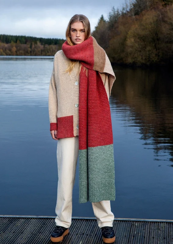 Scarves in custom styles -IrelandsEye Knitted Elder Contrast Panel Wrap Apple Sunset