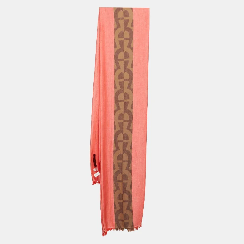 Scarves with wave designs -Aigner Red Monogram Stripe Cotton Stole