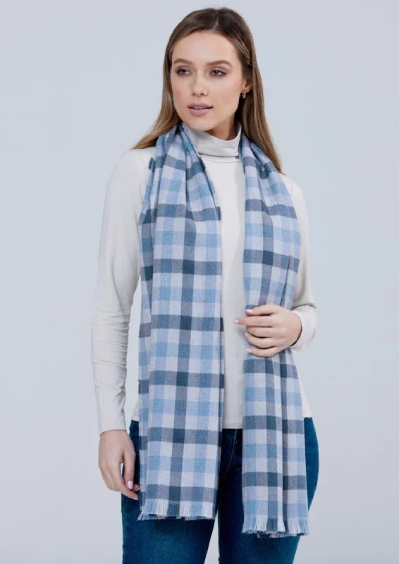 Scarves for garden weddings -Foxford Giant Merino Scarf | Denim check