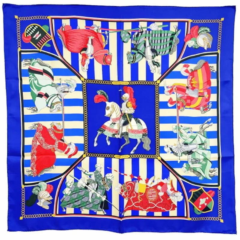 Scarves with patchwork -Hermes blue  Silk Scarf (Pre-Owned)