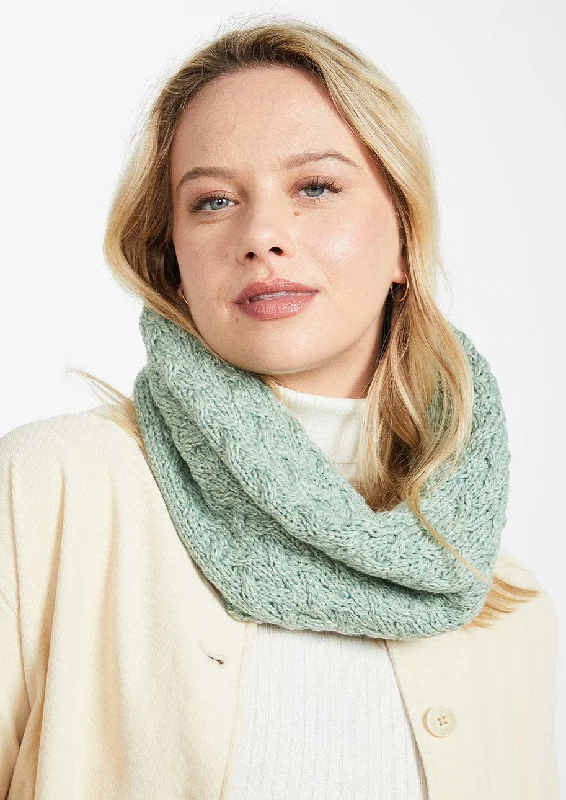 Scarves for park picnics -Aran Infinity Cable Scarf | Mint