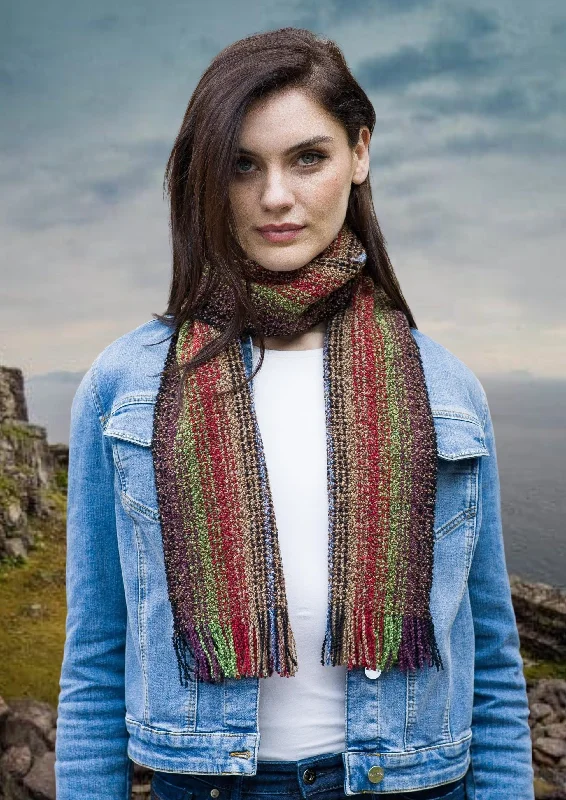 Scarves with painted prints -Mucros Skellig Scarf | Red Brown Mix