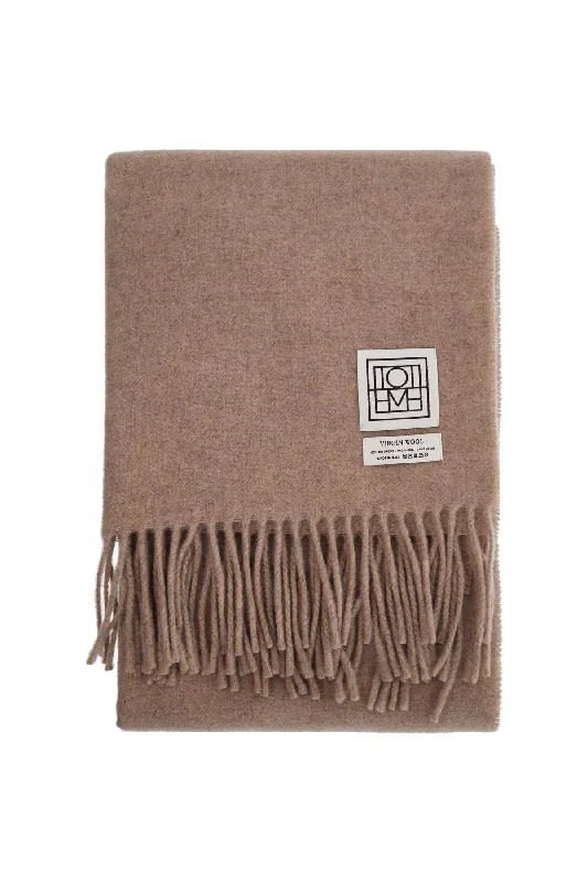 Mens Scarf Christmas-Toteme Light Beige Melange Virgin Wool Scarf With Fringes