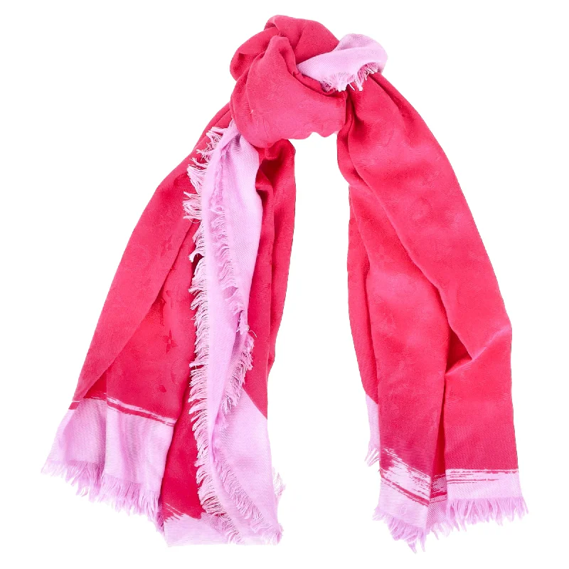 Scarves with floral lace -Louis Vuitton Tonal Monogram Scarf in Pink Silk-Wool Blend