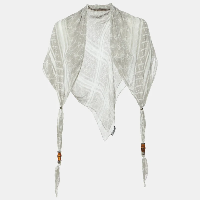 Scarves with geometric designs -Gucci Grey Horsebit Detail Printed Cotton Scarf