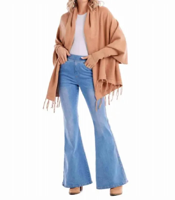 Scarves in designer collections -Fringe Cardigan Wrap In Tan