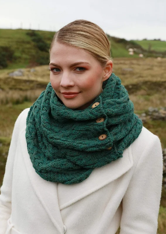 Scarves with holiday designs -Aran Buttoned Snood | Connemara Green