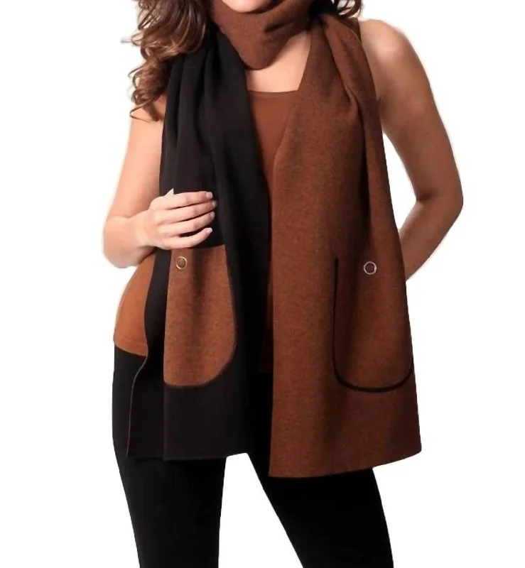 Scarves with merry prints -2-Tone Reversible Pocket Shawl In Black/mocha