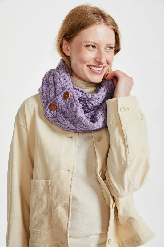 Scarves with fine lace -Aran Buttoned Snood | Lavender