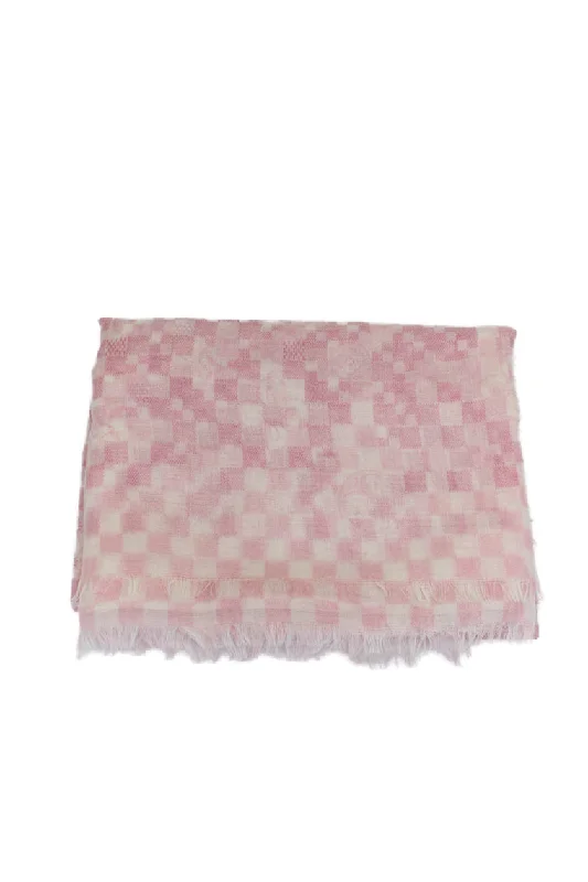 Scarves with zigzag designs -Louis Vuitton Womens Fringe Trim Monogram Logo Cashmere Scarf Pink White 72"x60"