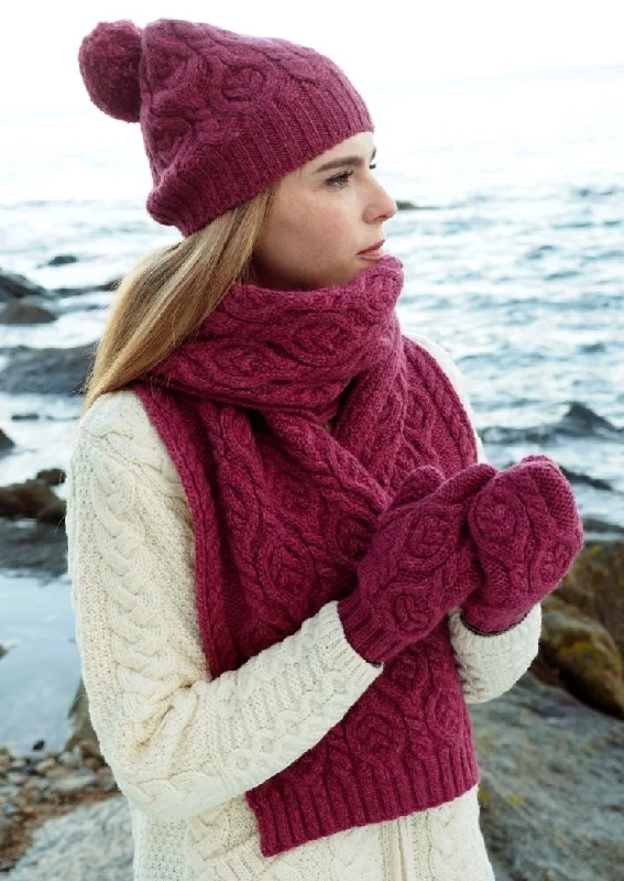 Scarves for school looks -Aran Leaf Design Scarf | Raspberry