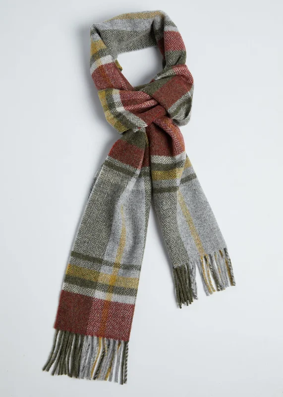 Scarves with tropical patterns -Foxford Lambswool Scarf | Rust & Green Tartan