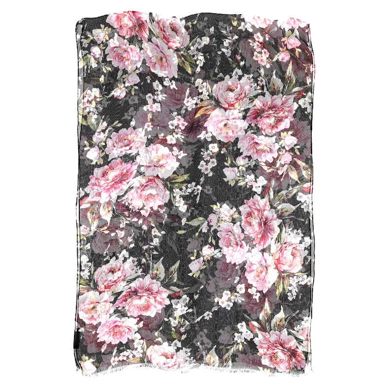 Scarves with oriental patterns -Dolce & Gabbana Floral Scarf in Black & Pink Silk