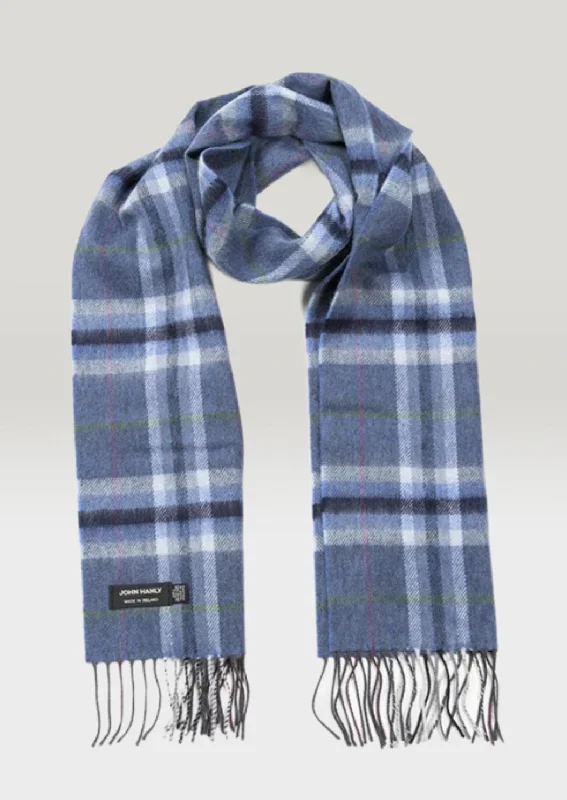 Scarves with reversible styles -John Hanly Merino Scarf | Denim Plaid